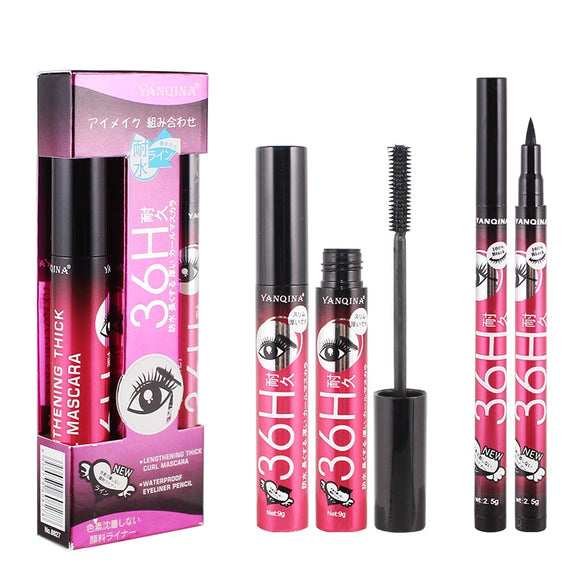 YANQINA Liquid Eyeliner Pencil+Waterproof Mascara Set Cosmetics New Brand Eye Liner Thick Curling Mascara Eyebrow Pencil Makeup